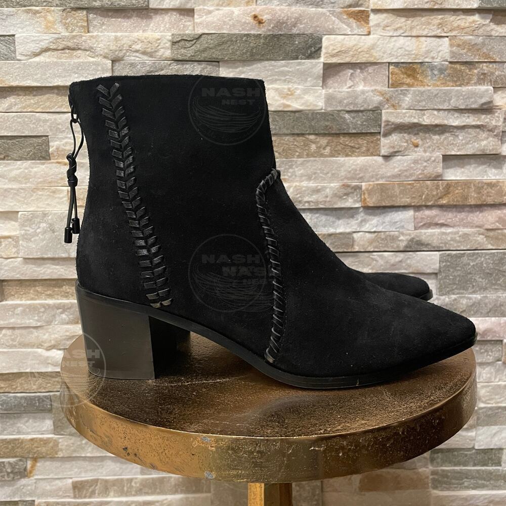 Sanctuary 8M Black Suede Leather Ankle Boots | Whipstitch Detail Block Heel NWOB